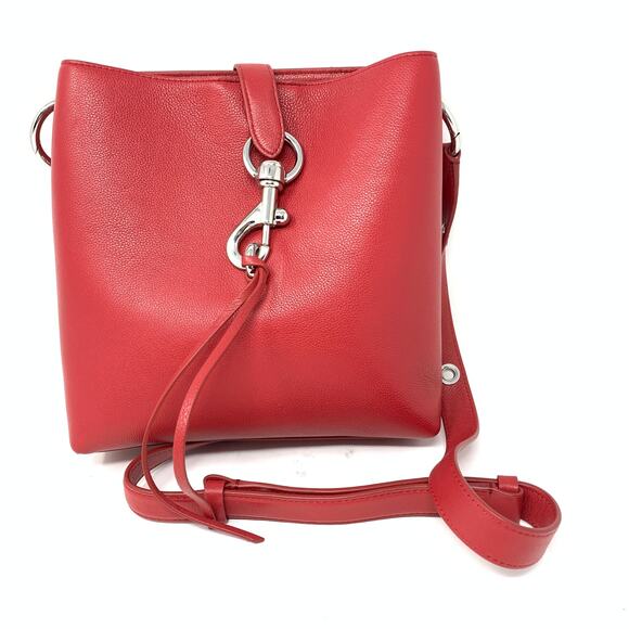 Rebecca Minkoff Megan Soft Small Feed Leather Crossbody Bag Purse Red - Picture 1 of 8